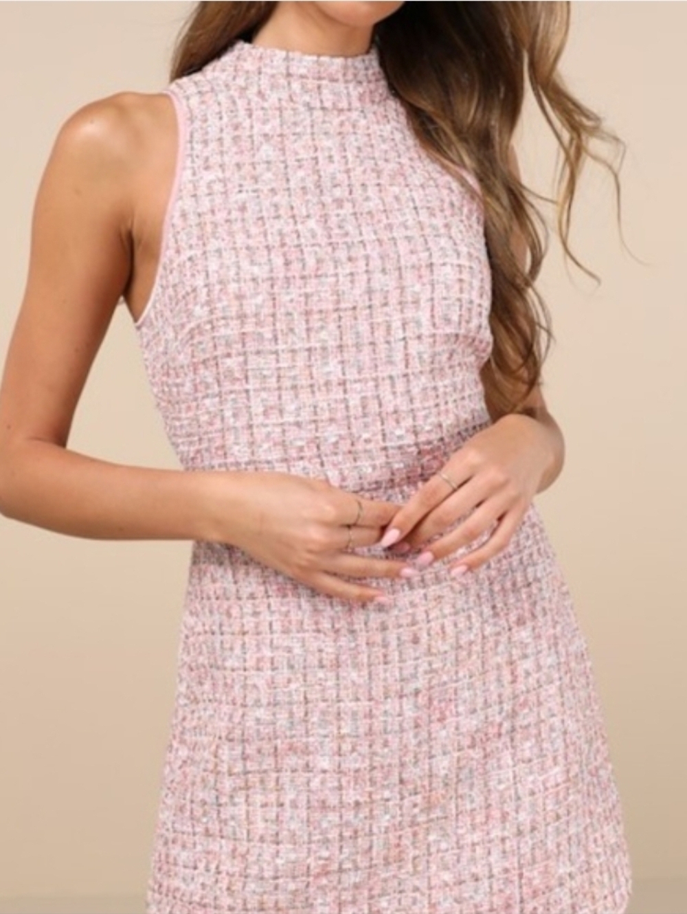LULUS Glittery Poise Pink Multi Tweed Sleeveless Mini Dress Size M
